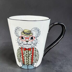 Signature Housewares Hipster Mouse Stoneware Mug Red Glasses Bow Tie 4.5in Tall